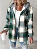 Cardigan largo de botones, holgado y casual, con estampado de cuadros retro y capucha, perfecto para otoño e invierno, uso diario y la temporada de regreso a clases