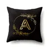 Fronha de Poliéster Flor Preto Dourado decoração de casa fronha estampada 26 letras em inglês capa de almofada QTB09