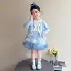 Conjunto de suéter com estrela de cinco pontas estilo coreano para meninas, novo modelo primavera e outono 2026, conjunto estiloso de duas peças para meninas pequenas