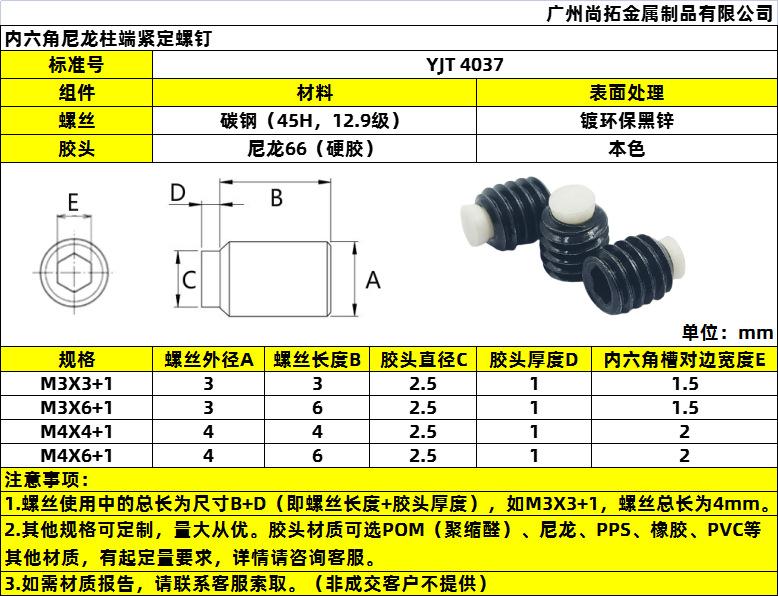 YJT4037内六角尼龙柱端紧定螺钉（碳钢黑锌）图纸.png