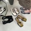 Moda Nicho Estilo Pequeño Fragancia con Falda 2025 Verano Nuevo Tacón Bajo Punta-Punta Sandalias Romanas para Mujer Diseño