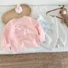 Sudadera Linda para Niñas 2026 Primavera y Otoño con Lazo de Encaje Cuello Redondo, Capa Base Versátil Estilo Coreano para Niños