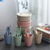 Tazón Instantáneo de Paja de Trigo con Tapa para Dormitorio Estudiantil, Tazón de Arroz, Juego de Palillos y Cuchara, Juego Individual, Tazón para Ensalada de Frutas