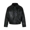 Chaqueta de Cuero PU con Textura Retro Americana para Hombre, Nuevo Estilo de Invierno, Elegante y de Alta Gama, Abrigo Grueso a Prueba de Viento para Motociclista