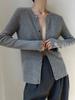 Cárdigan de Lana de Cuello Redondo Nuevo de Otoño e Invierno Abrigo Pequeño para Mujer Ajustado Estilo Coreano Tejido de Punto a Rayas Abrigo Tejido Gris