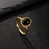 Anillo Popular Transfronterizo de Acero Inoxidable Soldado Marca Oval Incrustado Piedra Natural Anillo de Acero de Titanio Lujo Ligero Moda Anillo de Pareja Fábrica