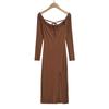 Vestido Pure Desire Ombro a Ombro com Cadarço Feminino 2023 Verão Novo Europeu e Americano Spice Girls Sexy Apertado Vestido Longo Dividido