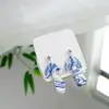 Nuevos Pendientes de Cerámica Azul y Blanco Estilo Chino Jingdezhen, Pendientes de Plata 925 Estilo Antiguo de Alta Gama, Lujo Accesible y Pendientes de Alta Gama