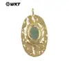 Wt-P2104 Colgante Oval de Latón Incrustado con Piedras de Amazonita y Cuarzo Rosa de Venta Caliente Joyería Accesorios DIY