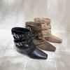Botas ankle boot bootcut de bico quadrado retrô francesas para mulheres, nova coleção outono 2026, com sola macia, design interno que aumenta a altura e detalhes de fivela, botas estilo western