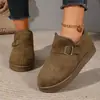 Botas de Nieve Bajas para Mujer con Hebilla Metálica, Forradas de Peluche, Zapatos de Algodón Cálidos, Terciopelo, Suela Gruesa, Botines, Zapatos de Invierno para Mujer al por Mayor