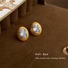 Aretes ovalados mate cepillado de nicho estilo lujo ligero aretes de circonita flash personalidad alto sentido moda temperamento aretes