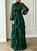 841W Comércio Exterior Europeu Outono 2026 Novo Estilo Vestido Formal Manga Longa Chiffon Gola Alta Elegante Cintura Marcada Saia de Vestido Formal Festa de Banquete