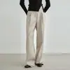 Calça de Terno Casual Minimalista Preta Th~Row para Mulheres Outono e Inverno 2025 Nova Calça de Cintura Alta Reta Calça de Perna Larga