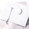 Brincos de Agulha de Prata Coreanos com Estrelas e Lua de Zircônia, Brincos Assimétricos com um Toque de Luxo Leve e High-End para Mulheres