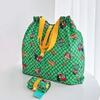 Bolsa de Compras Dobrável Verde Japonesa Desenho Animado Fofa Leve Grande Capacidade Bolsa de Ombro Grande Feminina Estilo Ins Presente