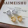 Qingdao Demiushu Estilo Europeo y Americano Lujo Ligero Exquisito Versátil Aretes de Cesta de Flores Bicolor Oro y Plata con Circonita Venta al por Mayor Transfronterizo