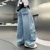 Pantalones de Mezclilla de Trabajo para Niños de Primavera y Otoño para Niños Medianos y Grandes Pantalones de Pierna Ancha Pantalones Sueltos de Patchwork para Niños Pantalones Largos Rectos Guapos Tendencia