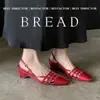 Marca de nicho sin etiqueta ~ Modelo nuevo Verano 2026 Sandalias de una tira, punta cerrada, sin talón, piel plena, tacón medio, Zapatos de mujer, Rojo