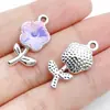 Aretes hechos a mano para armar, collares, colgantes pequeños, forma de corazón de aleación, moño, tulipán, colgantes morados, accesorios de joyería para armar