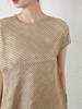 Camiseta Miyake Design Sense Bronzing Niche Chic de manga corta con pliegues y cintura, corte entallado, adelgazante y cuello redondo para mujer