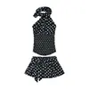 Vi Site Independente Aliexpress Roupas Femininas Moda Estilo Europeu e Americano Simples Gola Halter Estampa de Bolinhas Top Saia Calças