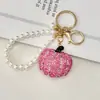 Nova Argila de Cristal Strass Corrente de Pérolas Abóbora 3D Chaveiro Halloween Ornamento Exquisito Pequeno Pingente Presente