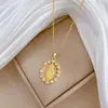 Acero de Titanio Forma de Huevo Perla Retrato Estilo Palacio Elegante Collar Completamente Incrustado de Diamantes para Mujer Cadena Versátil para Clavícula Cadena de Acero de Titanio