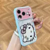 Funda de teléfono de dibujos animados de puntos de estrella del gato KT para Apple 17 Pro Max, adecuada para niñas, 16/15, con bloques de color, ventana grande, 14