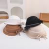 Cadena de Perlas Estilo Chanel Elegante Cóncavo Sombrero de Fieltro de Lana Merino de Invierno para Mujer Elegante Sombrero de Bomba con Lazo