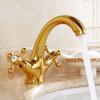 Grifo Europeo Transfronterizo para Lavabo Frío y Caliente Gabinete de Baño Lavabo Un Agujero Doble Manija Rueda Color Antiguo Grifo de Cuerno
