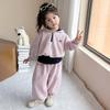 Conjunto con Capucha y Lazo para Niñas 2026 Otoño Nuevo Estilo Coreano Conjunto de Dos Piezas Moderno Ropa Deportiva para Niños