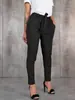Amazon Europa e América Calças Longas Femininas Outono Verão de Cintura Alta com Cadarço Cor Sólida Versátil Casual Slim-Fit Afuniladas