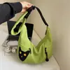 Bolsa Crossbody de Ombro Único com Alça Larga Estilo Floresta Gato Fofo Formato Dumpling Nova Coleção Primavera Grande Capacidade Bolsa Tote para Trabalho Feminina