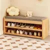 Banco multicapa para cambiarse los zapatos para la entrada, armario para zapatos y asiento combinado, madera maciza, adecuado para entradas estrechas, zapatero pequeño para la entrada