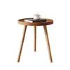 Mesa Redonda Pequena Estilo Europeu Simples para Casa Mesa Lateral de Sofá para Sala de Estar Mesa de Canto para Lazer na Varanda Mesa de Centro de Madeira para Apartamento Pequeno Venda por Atacado