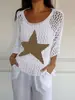 Suéter de Punto Hueco para Mujer, Top Protector Solar de Estrella de Cinco Puntas de Verano, Nuevo Estilo 2026, Suéter de Punto Blanco Holgado