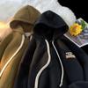 Suéter com capuz pesado estilo americano masculino primavera e outono bordado ombro chique solto plus size design top rotulagem casaco