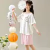 Nuevo Estilo de Verano para Niñas, Pijama de Estilo Nacional, Ropa Fresca de Manga Corta, Conjunto de Ropa de Casa de Seda Satinada para Niñas Mayores, Estudiantes de Secundaria
