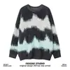 Otoño e Invierno Rayas de Contraste Cuello Redondo Peludo Imitación de Visón Tejido Estilo Americano Moderno Suéter de Punto para Hombre