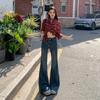 Jeans estilo americano retrô cintura alta elástico micro-largura feminino 2025 primavera novo visual slim all-match estilo coreano calças da moda