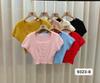 Explosiones de Primavera Temprana del Sudeste Asiático 2023 Camiseta de Felpa Dulce y Sexy Cuello Cuadrado Ajustada Adelgazante Delgada Tejida Manga Corta Top para Mujer