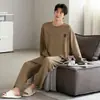 Pijama Masculino de Cor Sólida Plus Size Novo para Outono e Inverno, Conjunto de Casa Pulôver com Manga Longa e Calça Longa de Seda de Leite, Pode Ser Usado Fora, Duas Peças