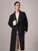Abrigo de lana cachemira de doble cara, corte recto, manga raglán, solapa grande, doble botonadura, suave y con caída, abrigo delgado elegante