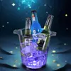 Barril de Suco com Duas Alças Champagne Plástico Barril de Cerveja Colorido Transparente Barra de Luz LED Balde de Gelo Plástico Luminoso KTV