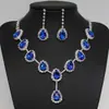 Moda Europeia e Americana Diamante Colorido Formato de Gota Super Brilhante Conjunto Elegante Brincos de Corrente Colar Conjunto Exagerado de Duas Peças Joias de Noiva Atacado