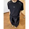 Camiseta Jiangfu Azul Marinho com Sensor de Frio em Sorona para Homens, Verão Fitness Esportes Secagem Rápida Patchwork Desconstruído Mangas Raglan de Cinco Quartos