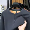 Nuevas Camisetas de Manga Larga para Hombre de Otoño e Invierno para Jóvenes y Personas de Mediana Edad, Sudaderas Casuales Sueltas de Cuello Redondo Engrosadas de Terciopelo, Camisetas Básicas de Moda