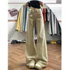 Calça jeans flare cáqui para mulheres, novo estilo verão 2026, cintura baixa, modeladora, solta, não gruda no corpo, boca de sino, calça comprida