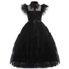 Halloween Familia Adams Miércoles cosplay Serie de TV estadounidense Miércoles mismo vestido vestido vestido de gasa